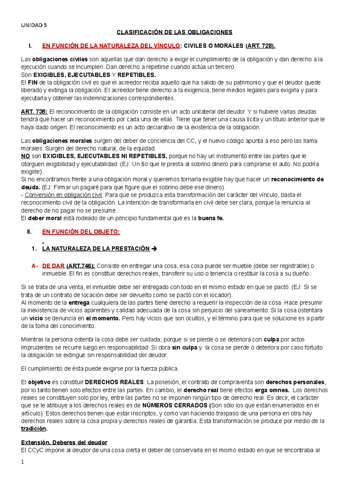 Unidad 5, 6, 7 - Clasificacion De Las Obligaciones Civiles Y ...