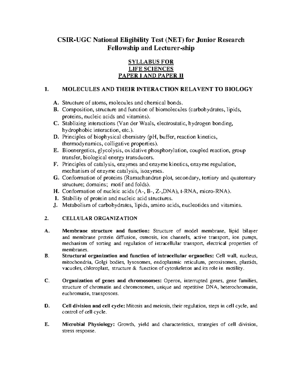 ( LIFE Science) CSIRUGC National Eligibility Test