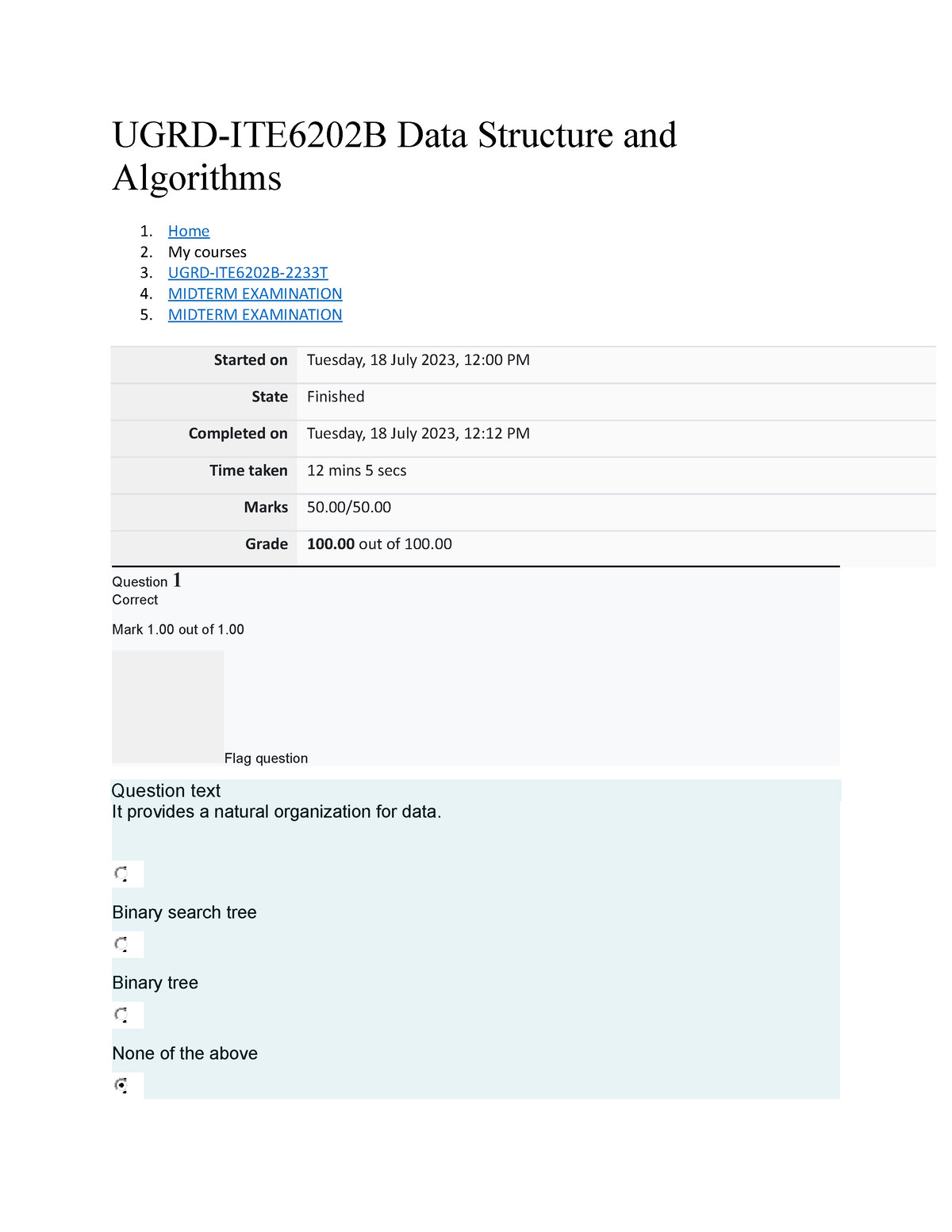 UGRD-ITE6202B Data Structure And Algorithms Midterm Examination - UGRD ...