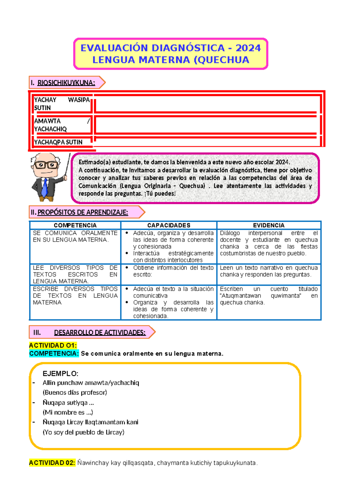 694040495 Evaluacion Diagnostica Vi Ciclo Lengua Materna Quechua Chanka ...