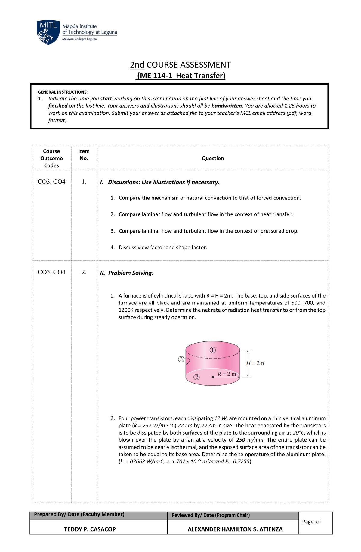 ME 114-1 Midterm EXAM 20241 T - Prepared By/ Date (Faculty Member ...