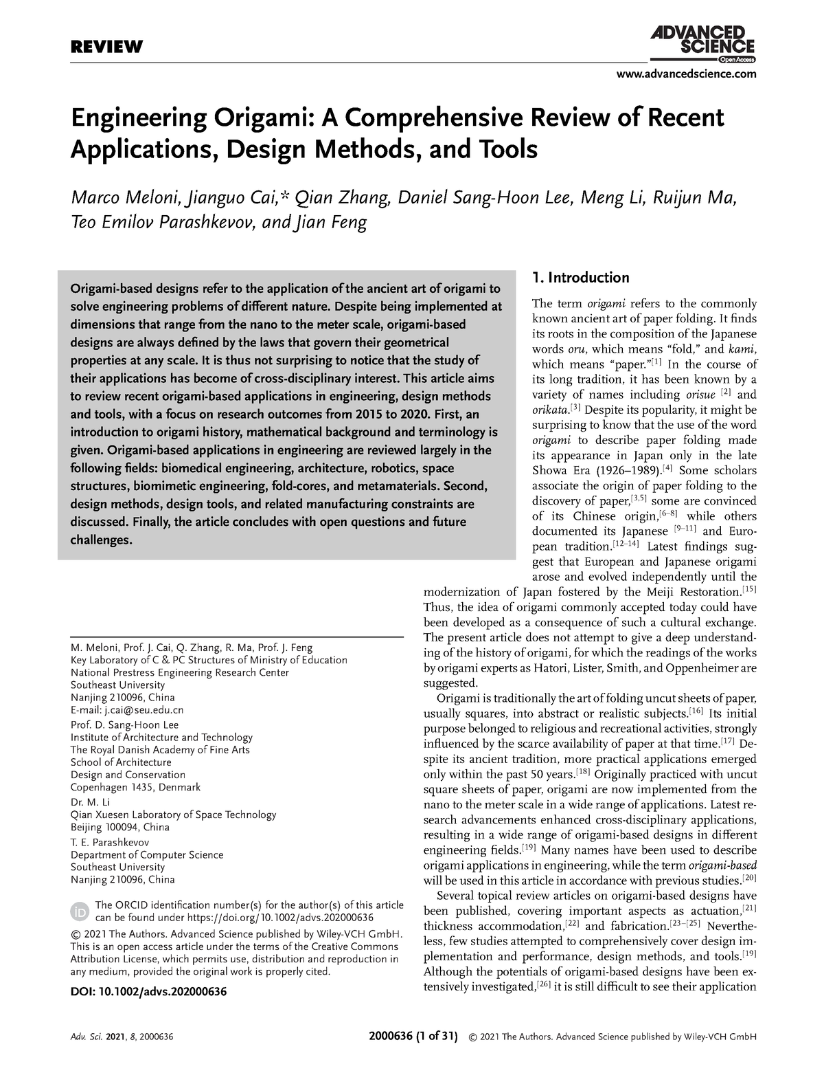 Engineering Origami(short Article) - REVIEW Advancedscience Engineering ...