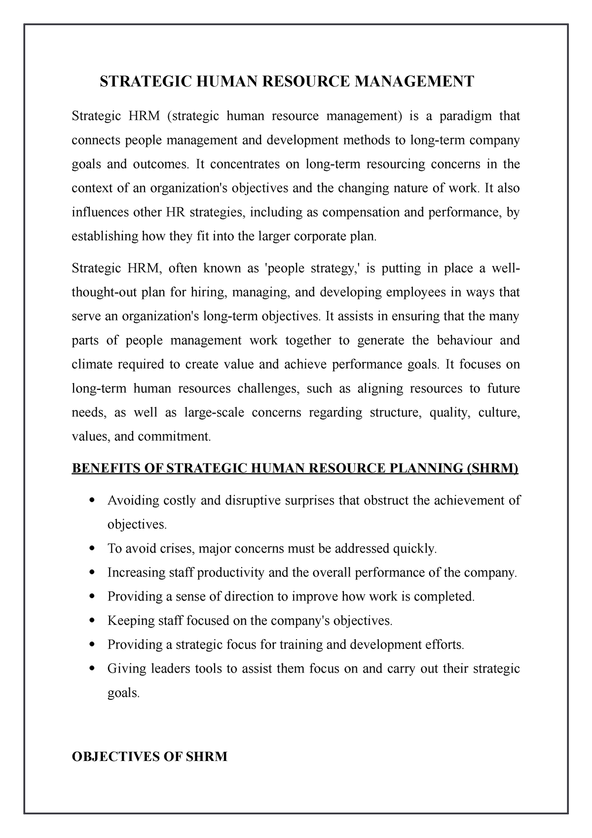 strategic human resource management dissertation