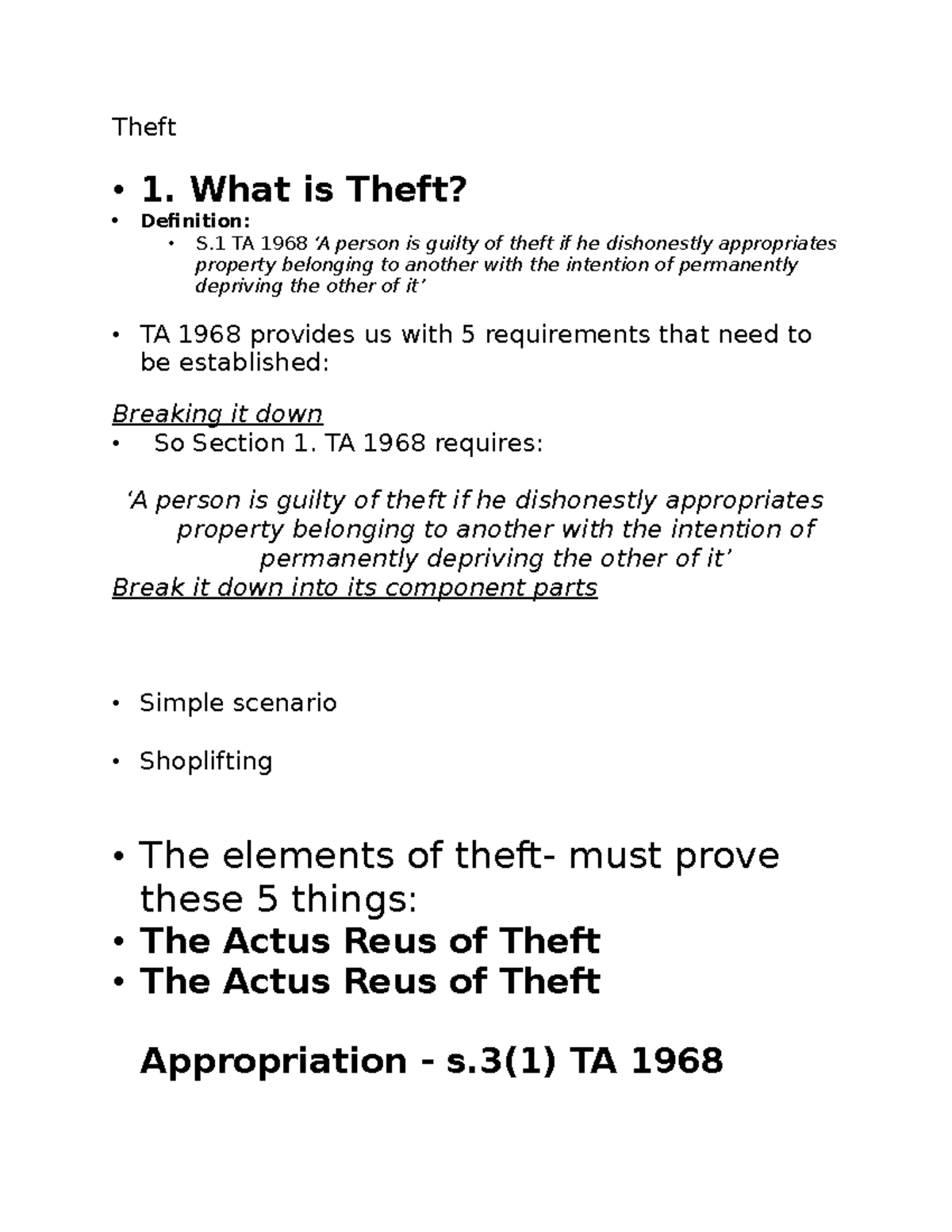Property Offences Theft Theft • 1. What is Theft? • Definition • S
