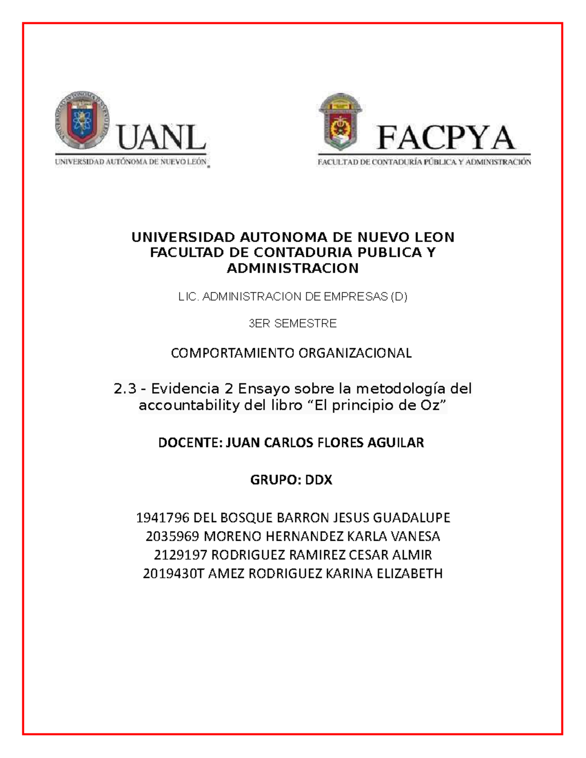 Evidencia 2 - UNIVERSIDAD AUTONOMA DE NUEVO LEON FACULTAD DE CONTADURIA ...