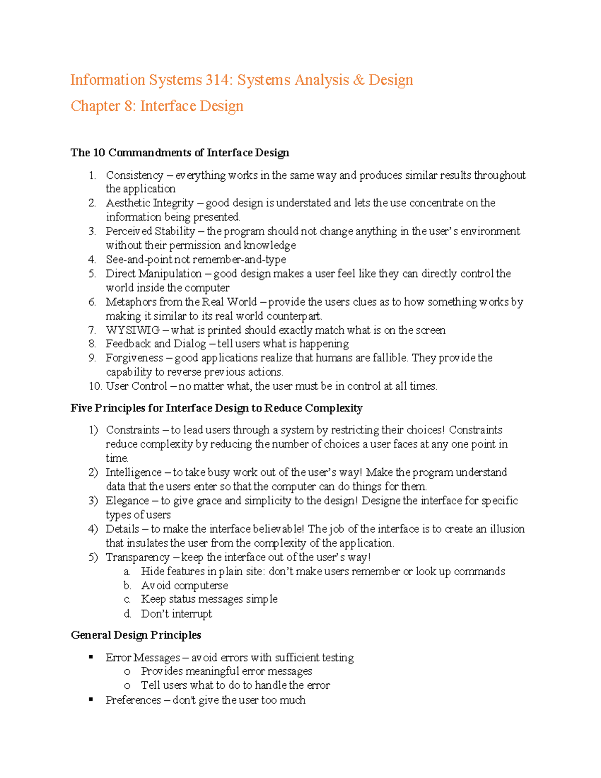 INFO SYS 314 Interface Design Notes - Information Systems 314: Systems ...