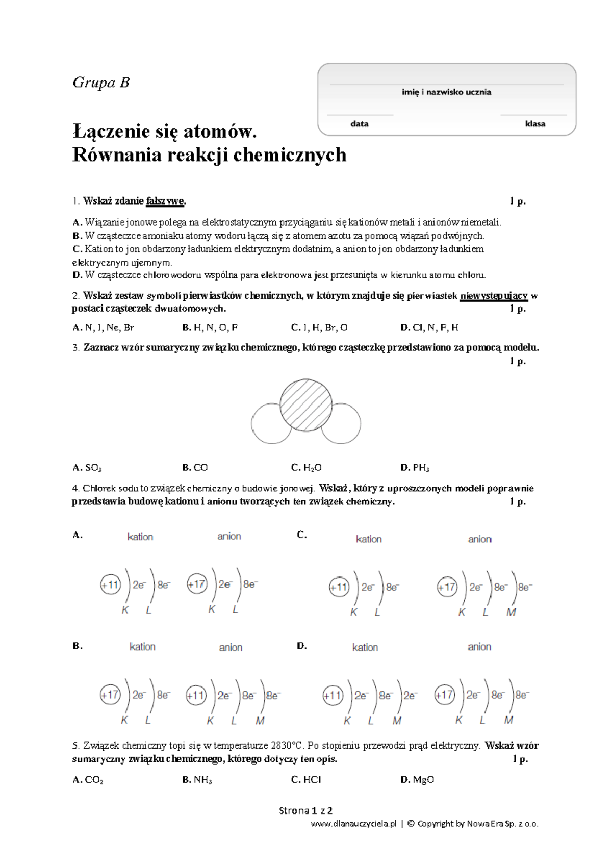 Chemia-KL - chemia - Strona 1 z 2 dlanauczyciela ǀ © Copyright by Nowa