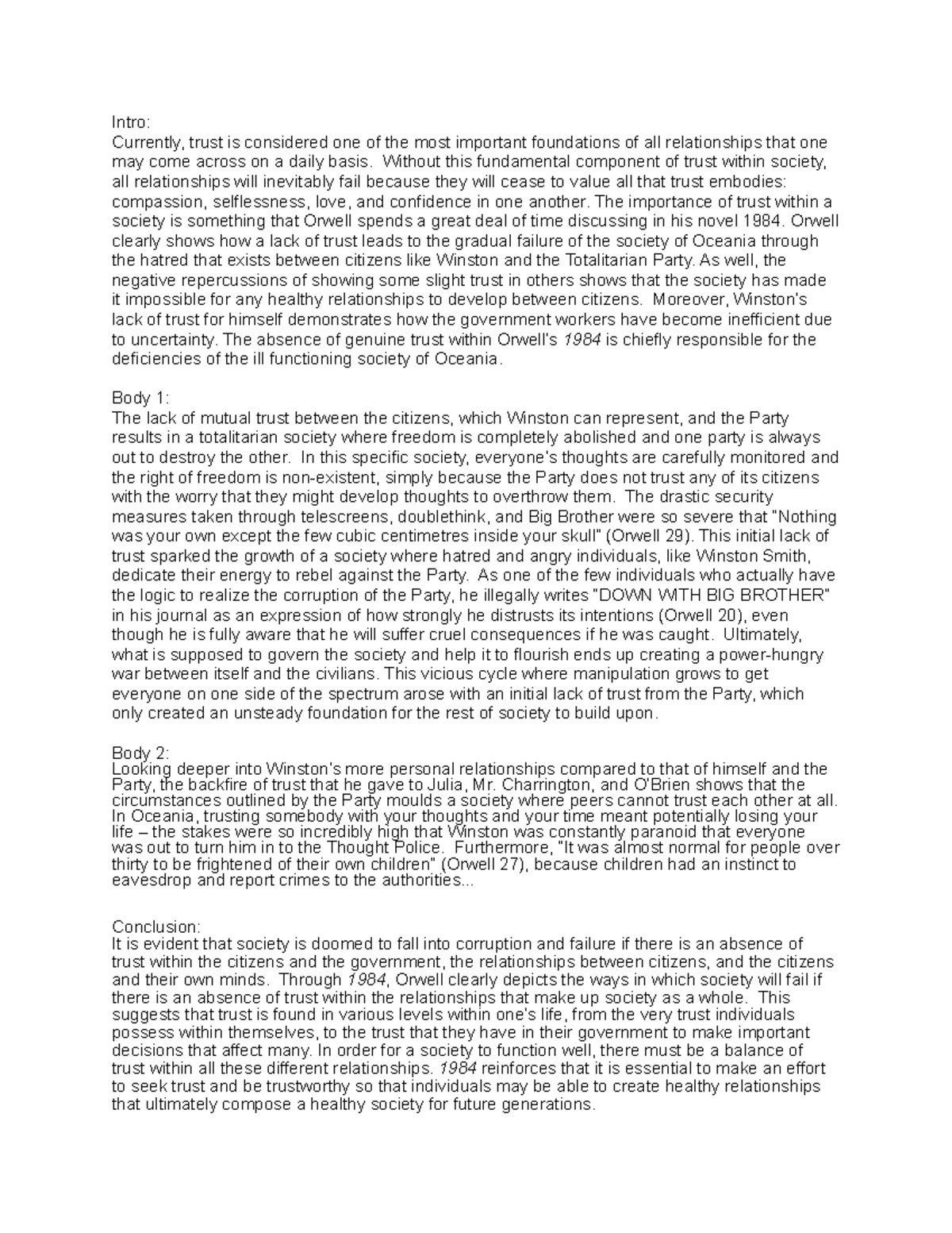 1984 exemplar - notes - Intro: Currently, trust is considered one of ...