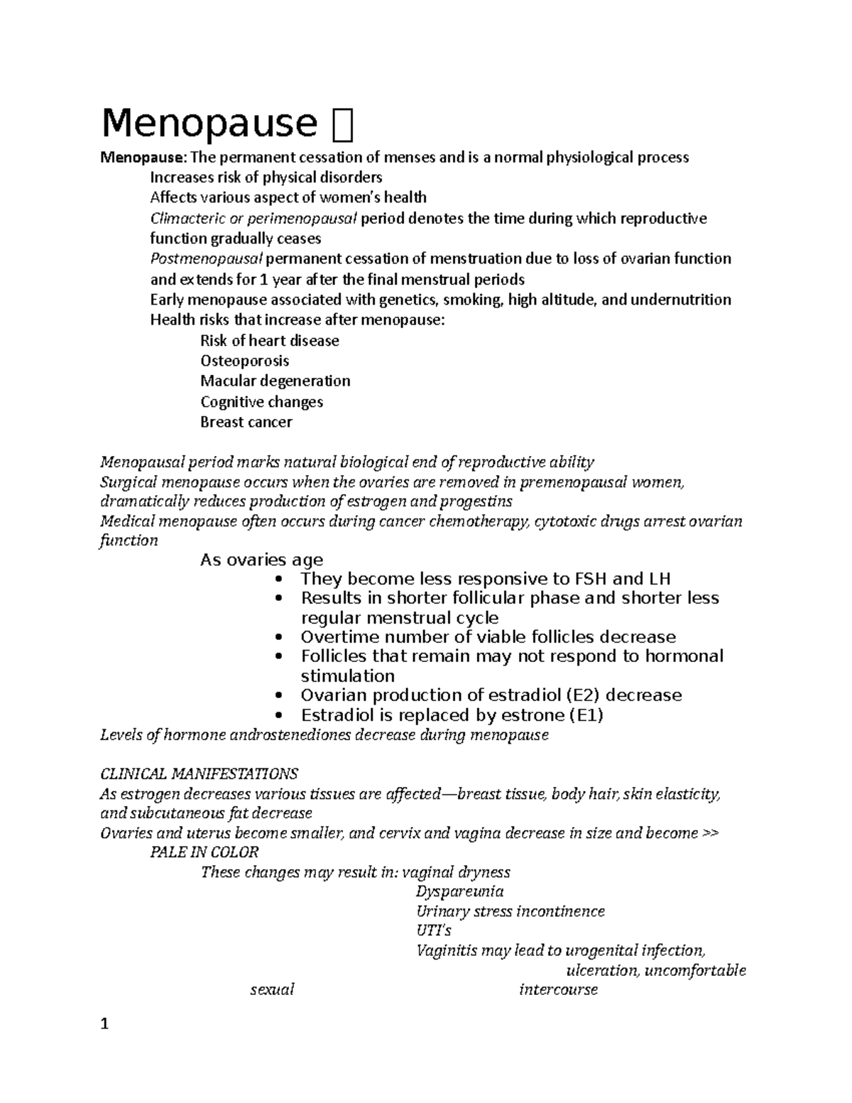 Menopause 🎀 Notes OB Menopause 🀀 Menopause The permanent cessation