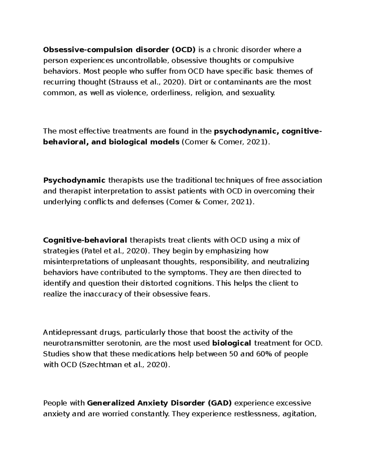 Topic 2 DQ 1 - Discussion question - Obsessive-compulsion disorder (OCD ...
