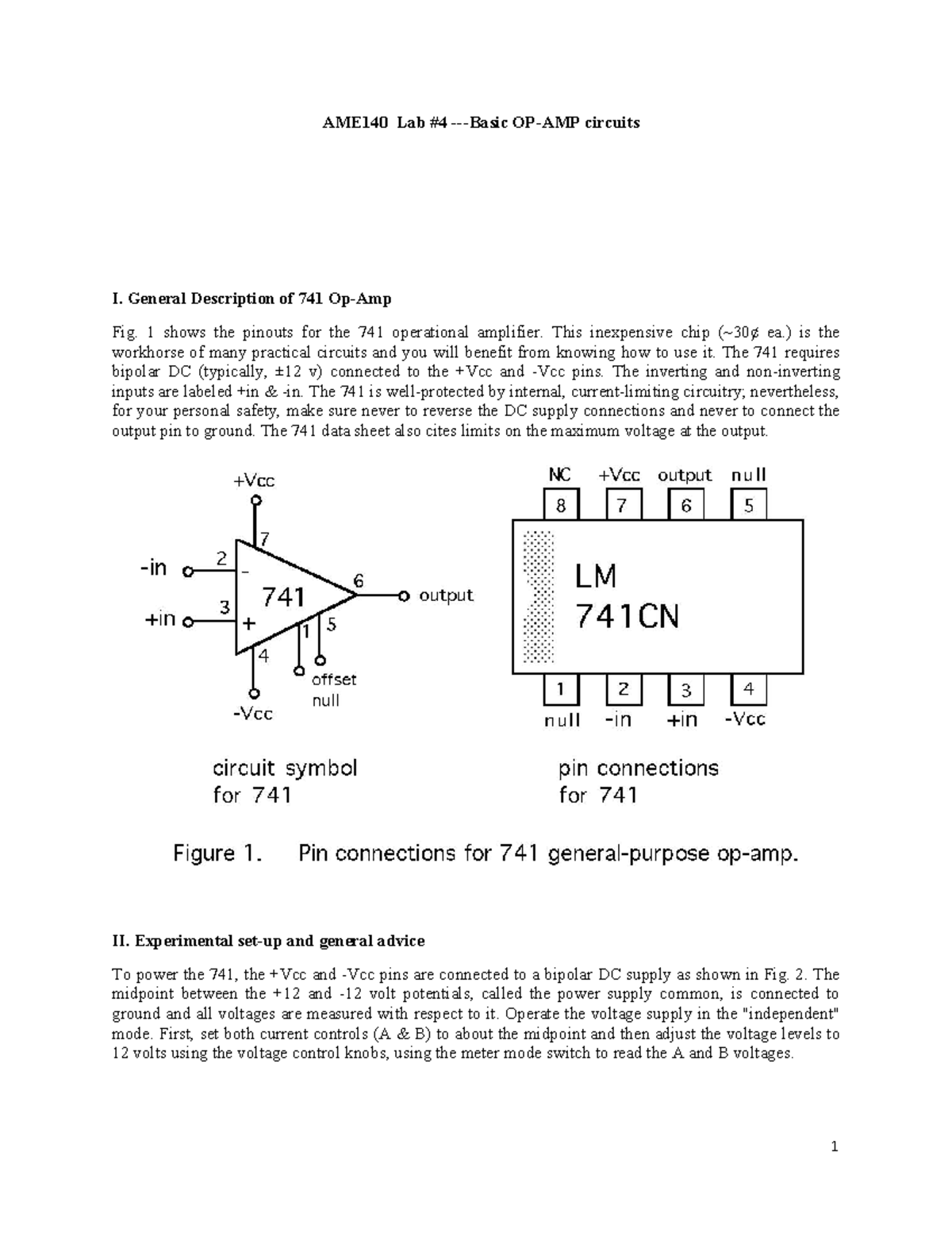 Lab1Op Amp 741 OpAmp 1 AME140 Lab 4 Basic OPAMP circuits I