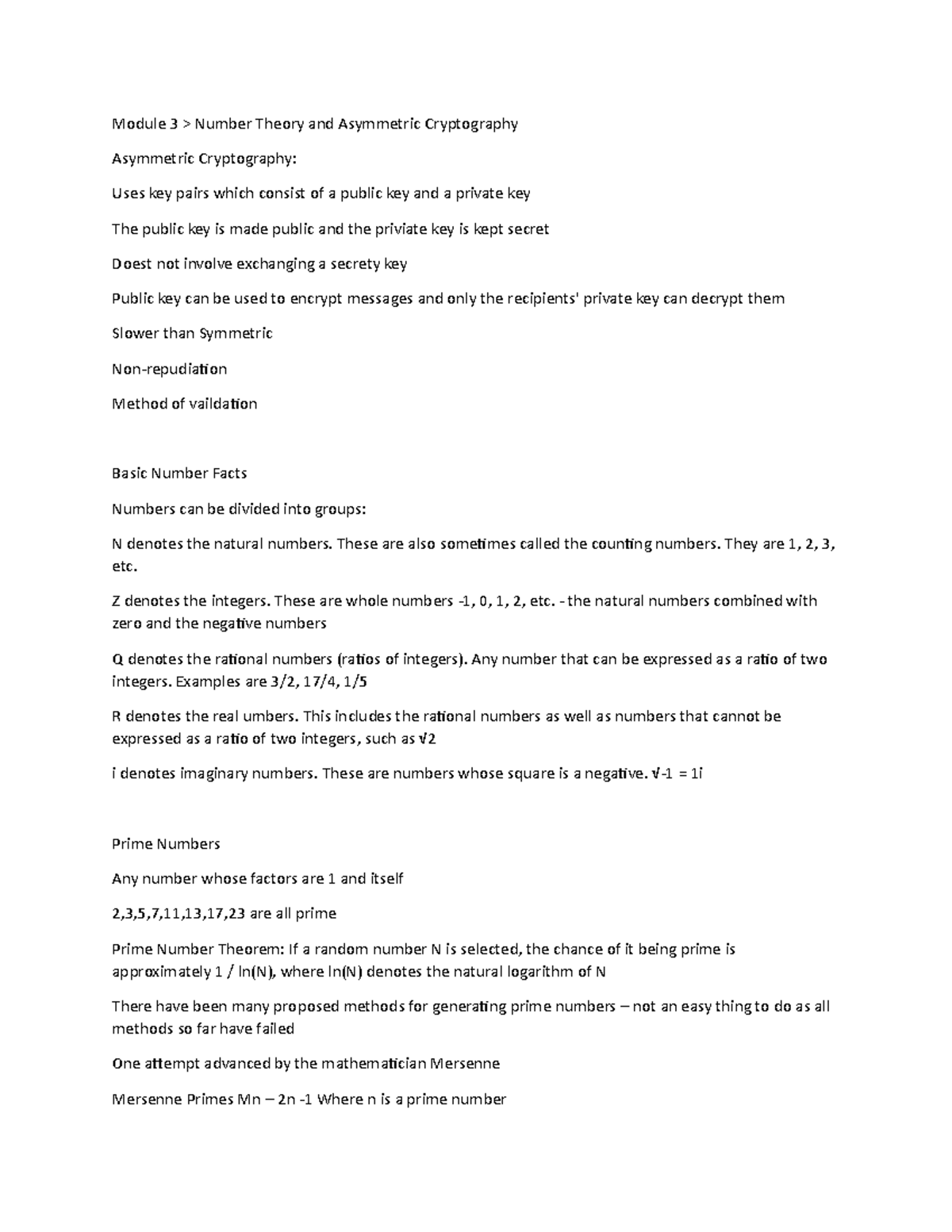 Cryptography Notes ITAS 2040- Section Four - Module 3 > Number Theory  and Asymmetric Cryptography - StuDocu