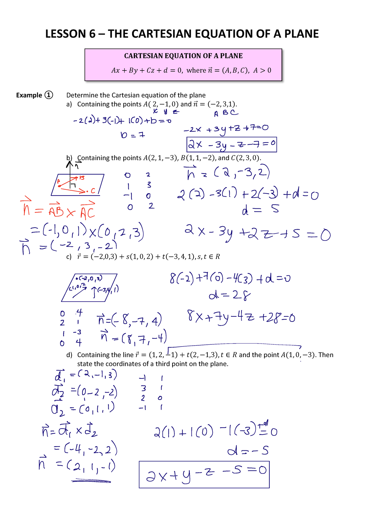 Lesson 6 - Cartesian Equation of a Plane Solutions - LESSON 6 – THE ...