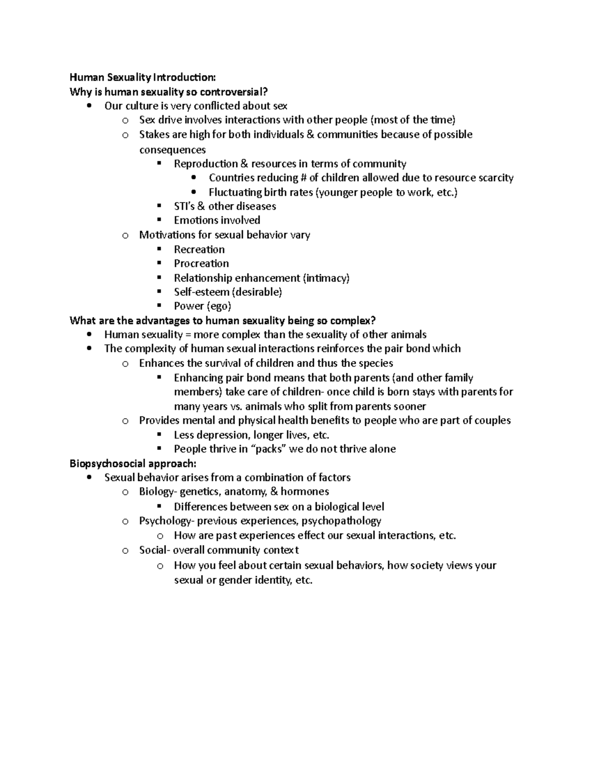 UNL CYAF 471 Introduction Notes - Human Sexuality Introduction: Why is ...