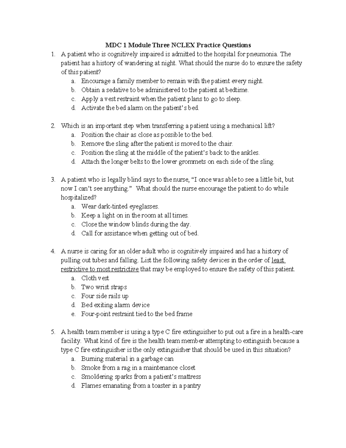 Module 3 mdc1 practice questions - MDC 1 Module Three NCLEX Practice ...