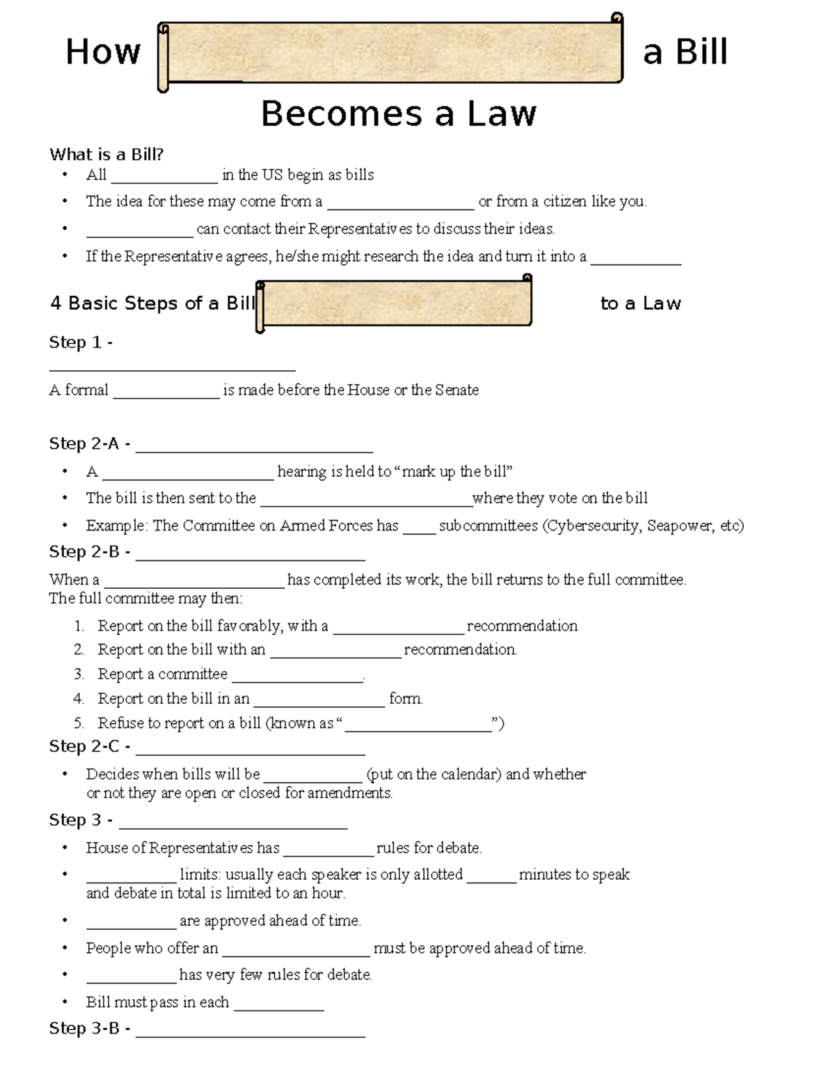 How a Bill Becomes a Law Guided Notes - How a Bill Becomes a Law What ...
