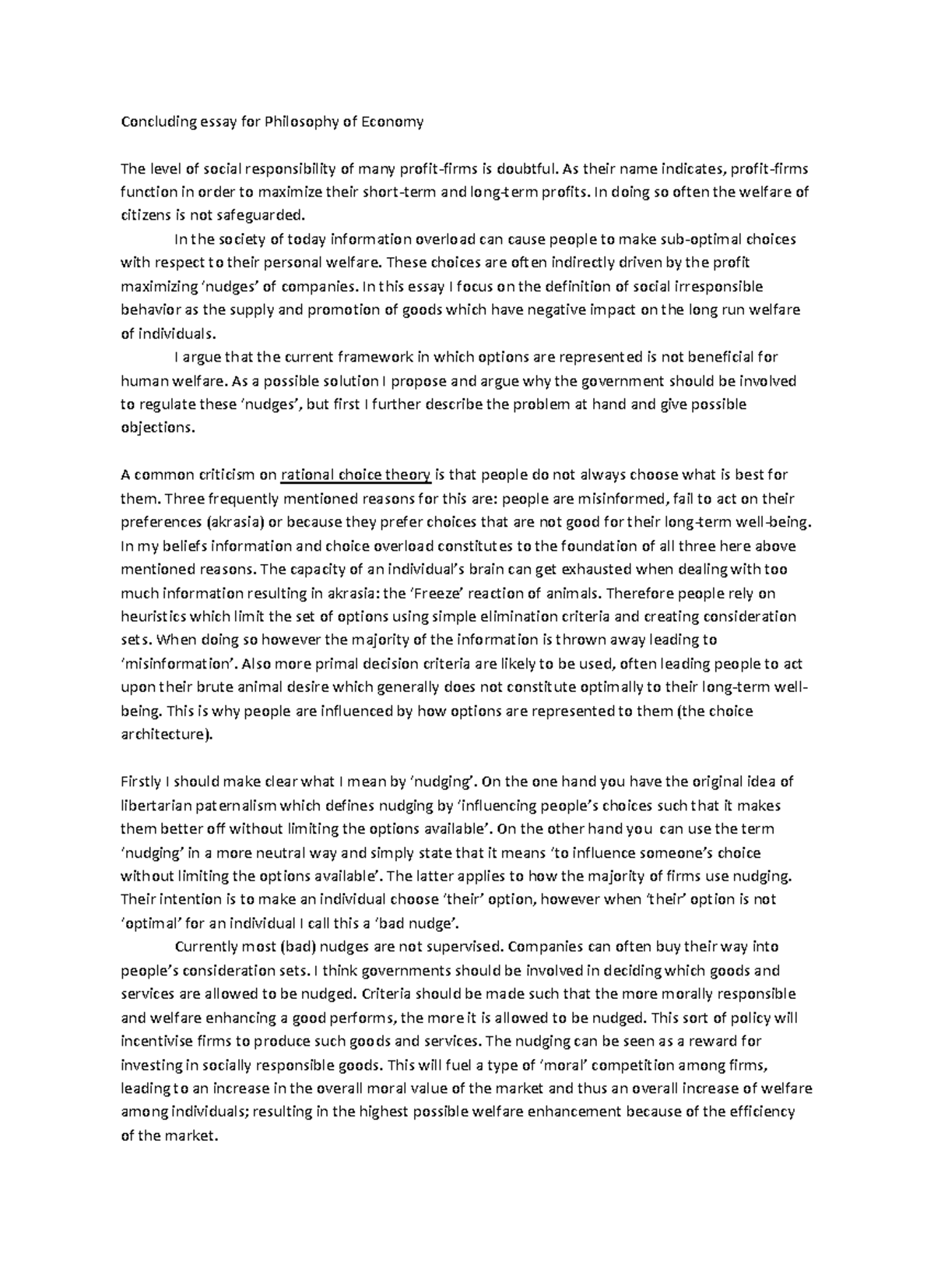 Voorbeeld Essay Week 1 met Pass  Concluding essay for Philosophy of