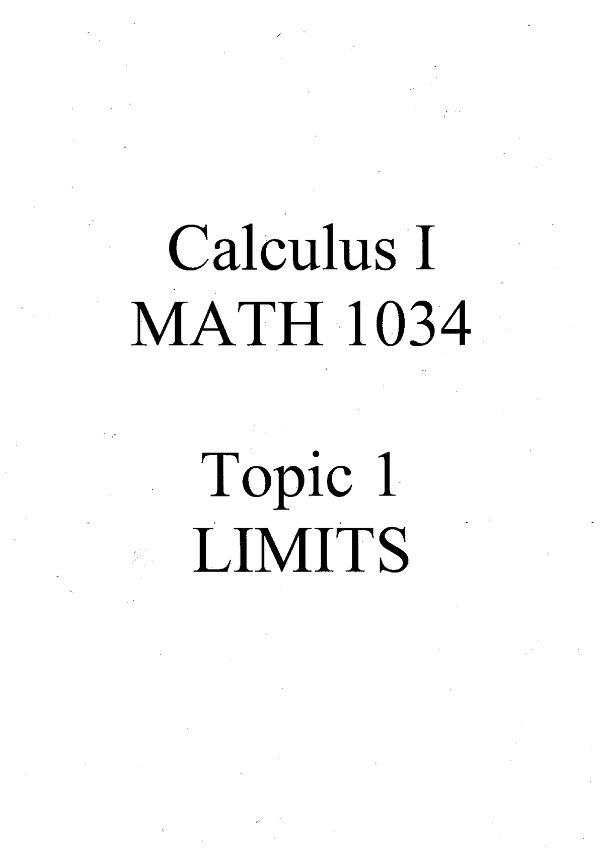 Topic 1 Limits - Calculus 1 - Studocu