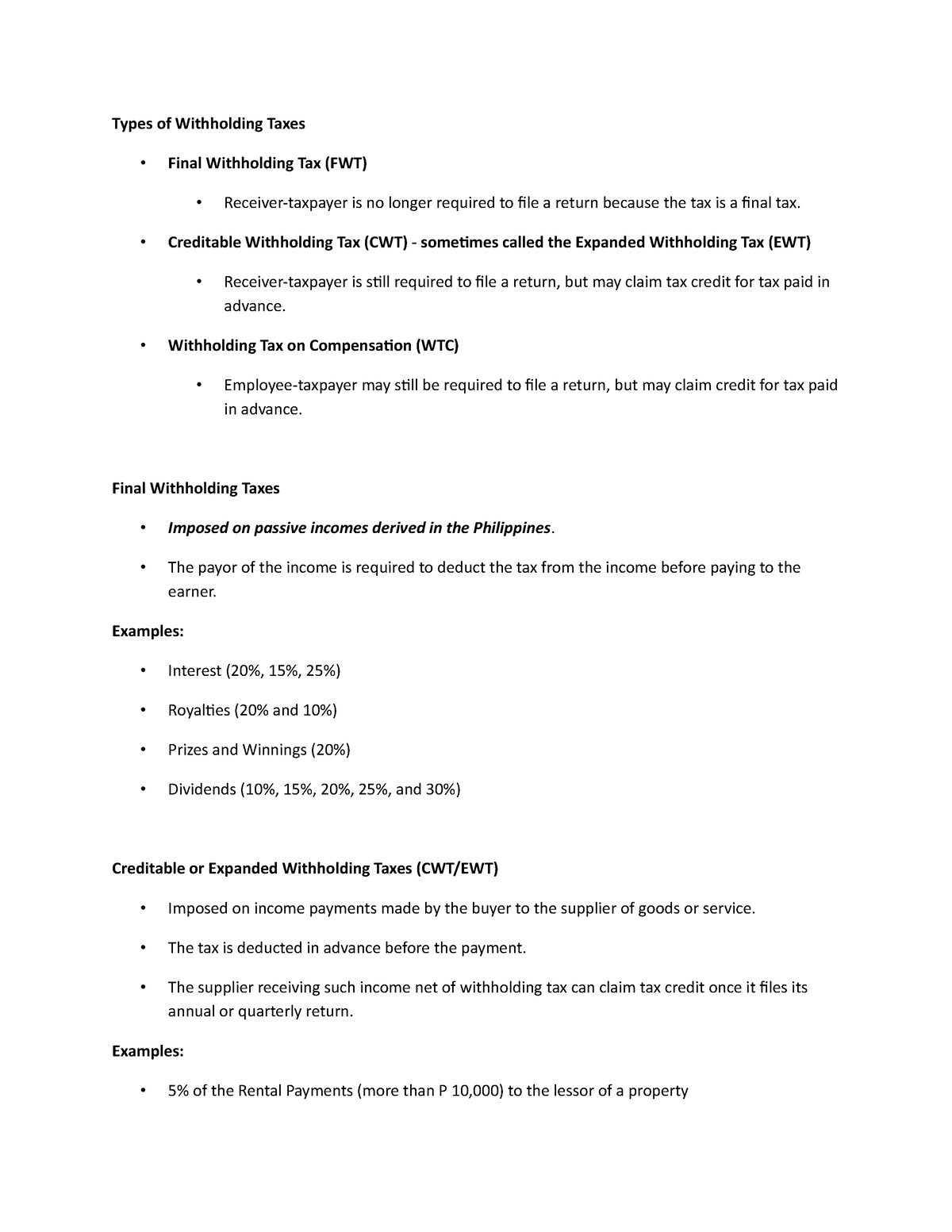 Lesson 3 - Withholding TAX - Subject To Final TAx - Types Of ...