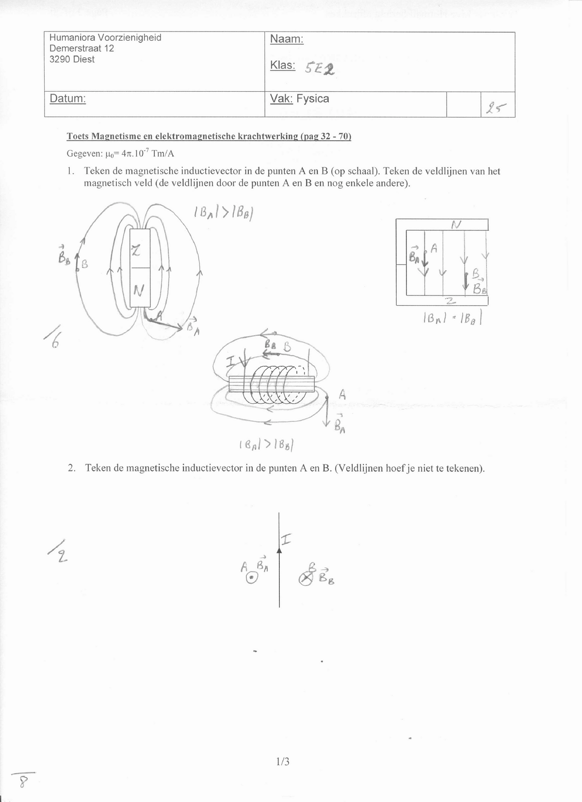 Oplossing Toets Magnetisme E Fysica Studocu
