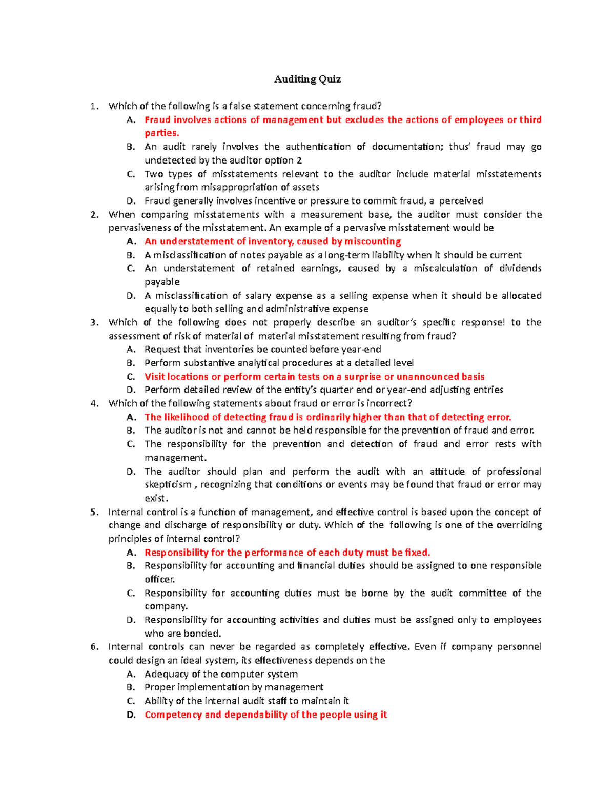 Auditing Quiz part 1 - Auditing Quiz Which of the following is a false ...