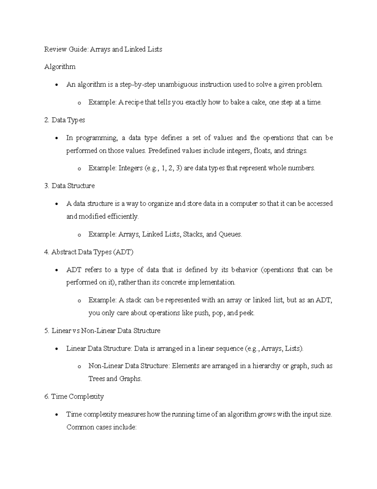 Review-Guide - hehe - Review Guide: Arrays and Linked Lists Algorithm ...