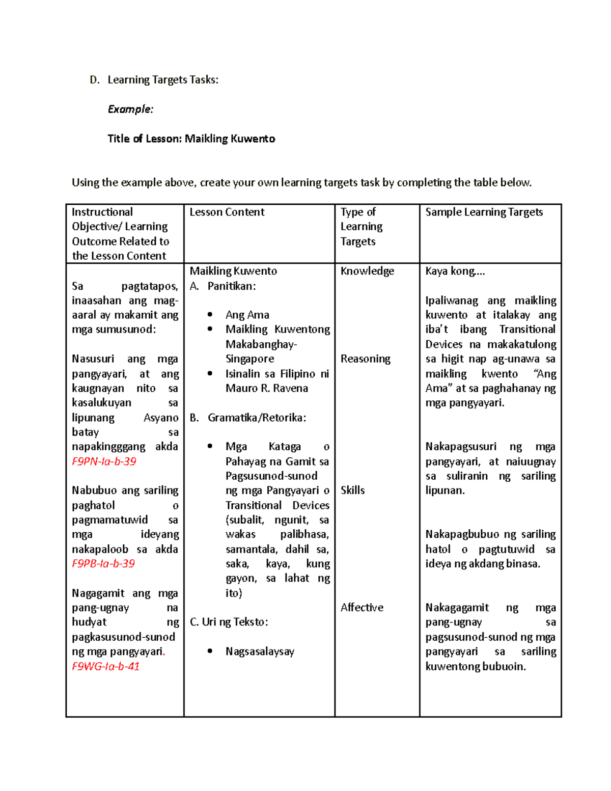 d-learning-target-tasks-d-learning-targets-tasks-example-title-of