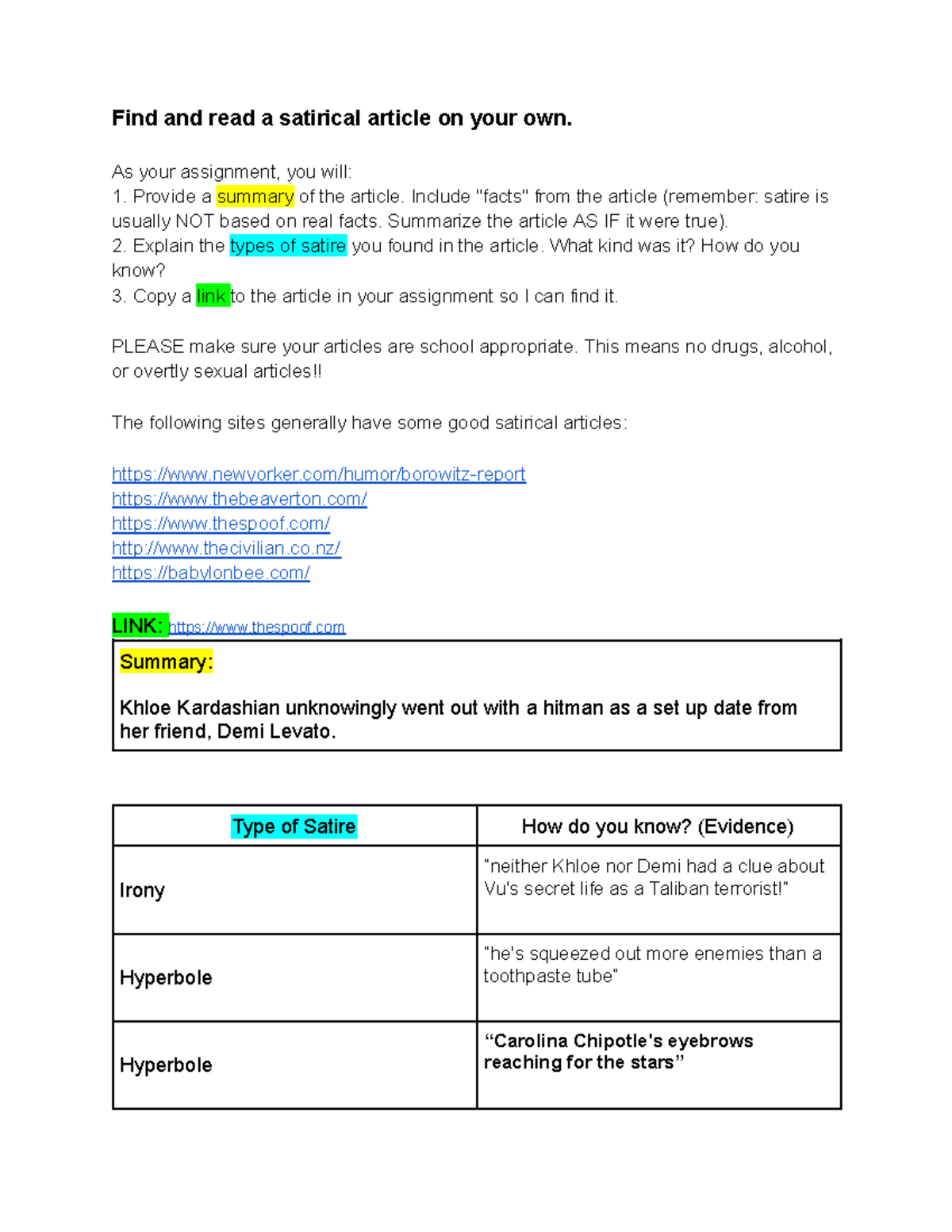 Your Turn: satirical article - Find and read a satirical article on ...