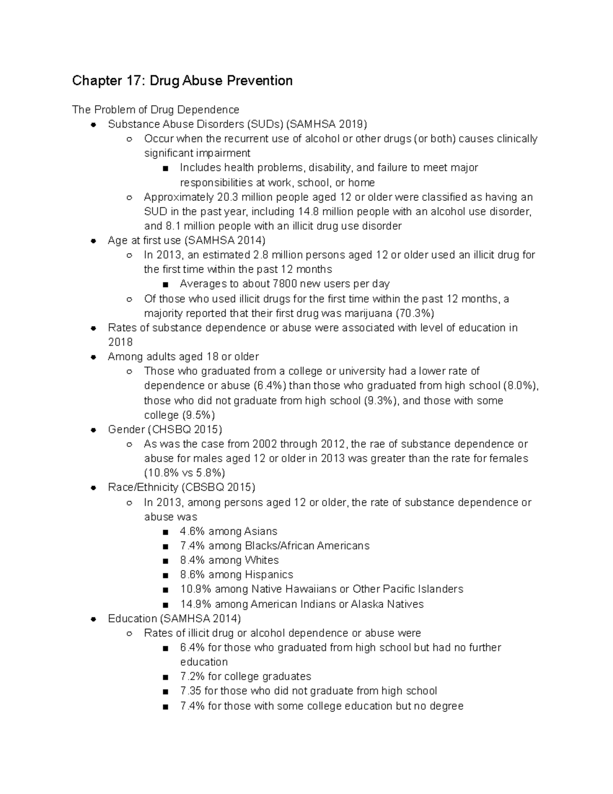 Ch 17 - Chapter 17 Notes: Drug Abuse Prevention - Chapter 17: Drug ...