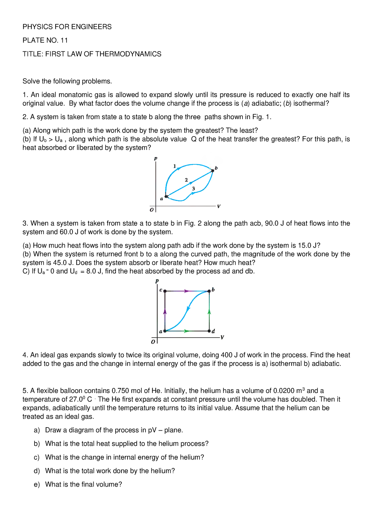 Plate NO. 11 First LAW OF Thermodynamics - PHYSICS FOR ENGINEERS PLATE ...