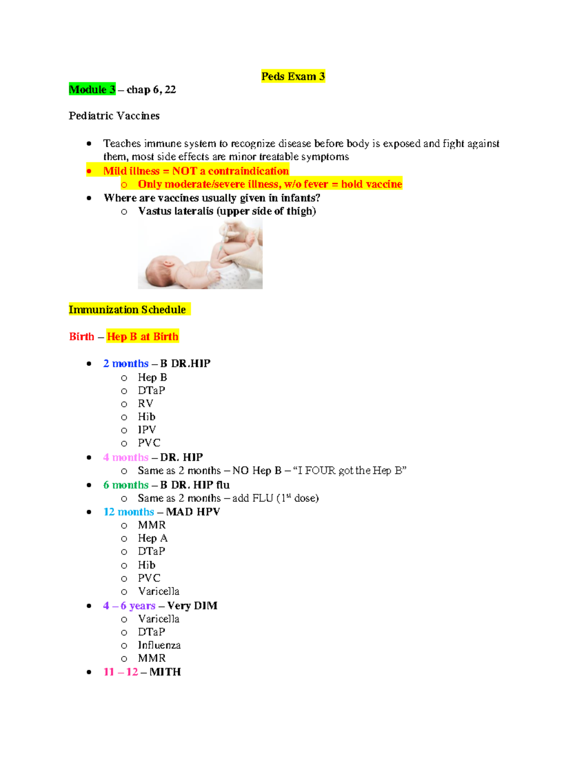 Peds exam 3 - Peds exam 3 - NUR 335 - Arizona College - Studocu