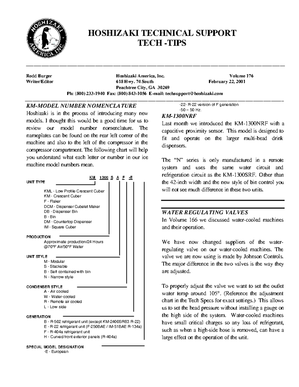 Tips176 - Temp file - HOSHIZAKI TECHNICAL SUPPORT TECH -TIPS Rodd ...