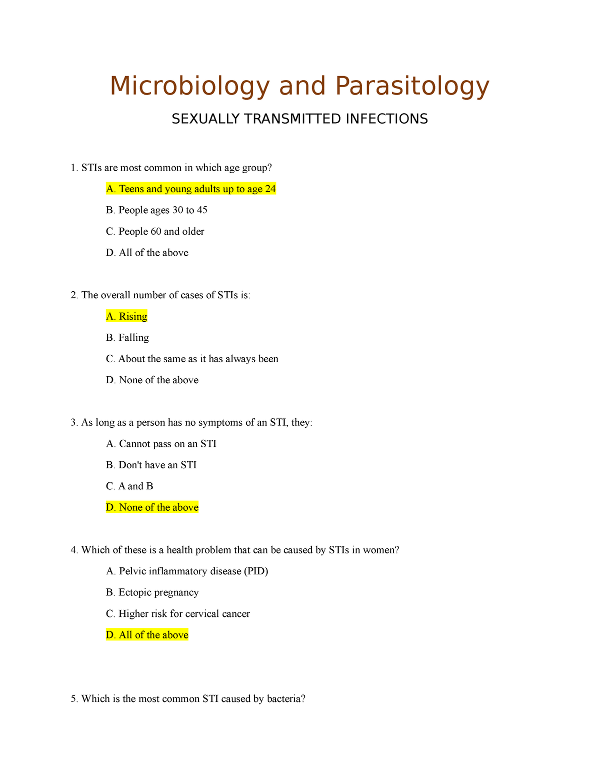 Sexually Transmitted Infections 1 - Microbiology And Parasitology ...