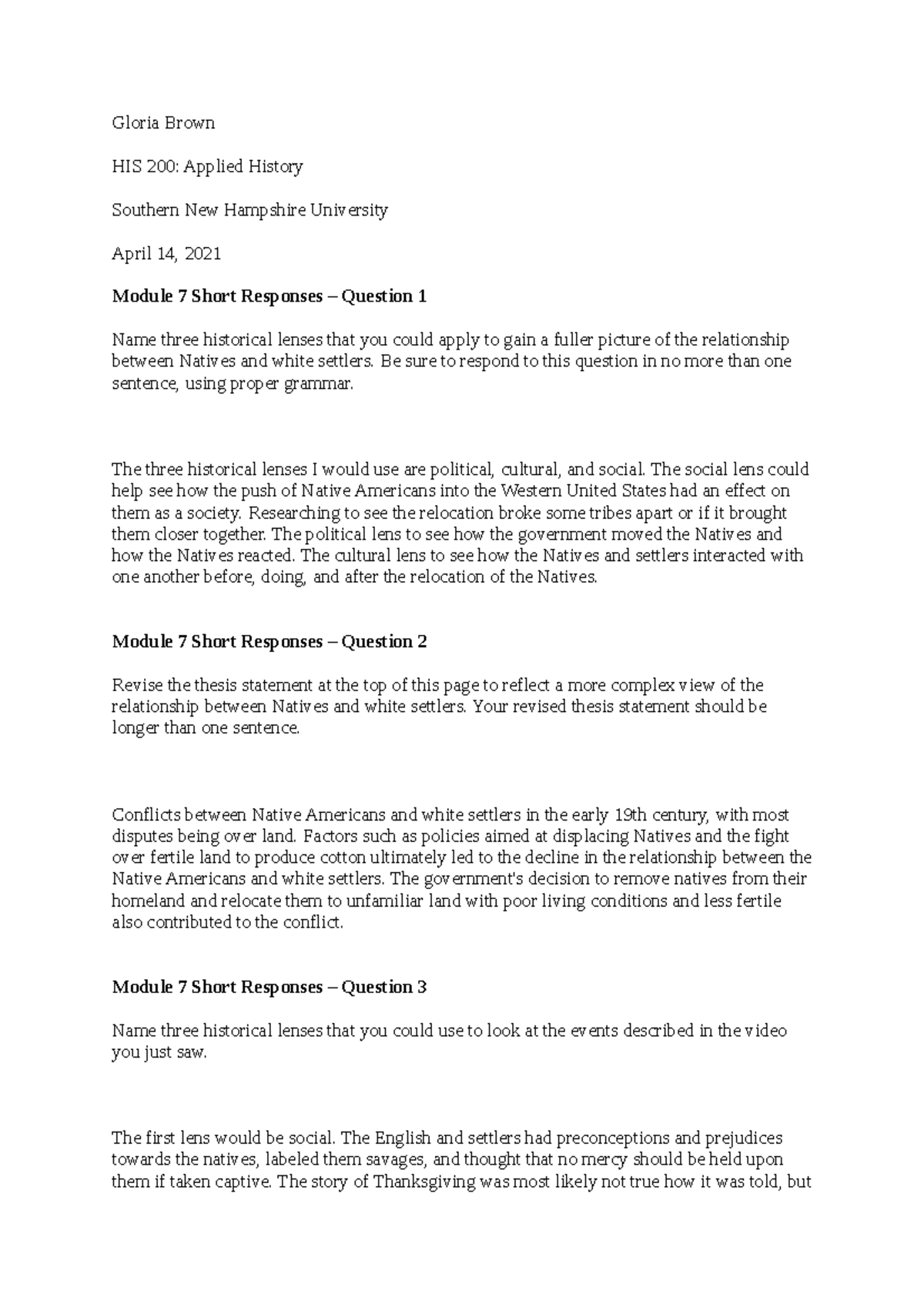 HIS 200 Applied History Gloria Brown HIS 200 Applied History