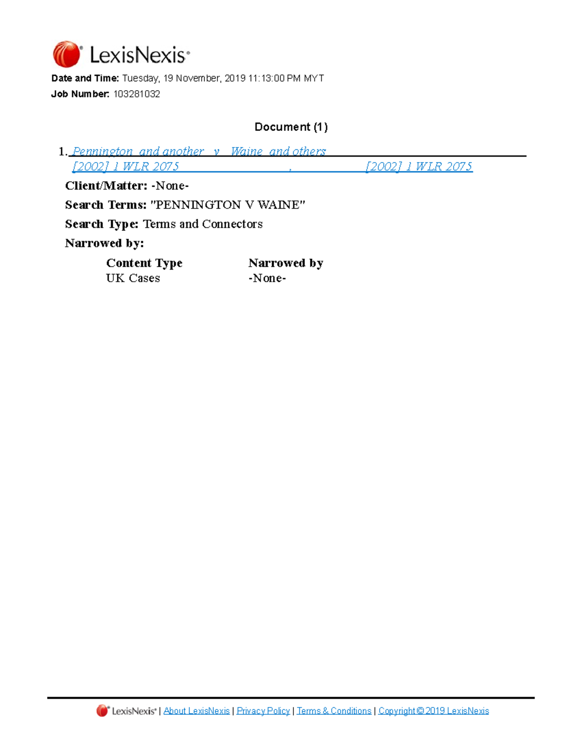 Pennington v Waine case review document Date and Time Tuesday, 19