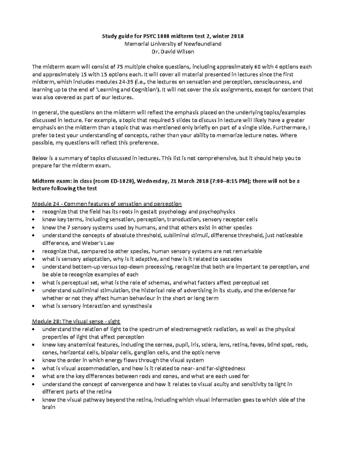 Study guide for PSYC 1000 (winter 2018 ) midterm test 2 - Warning: TT ...