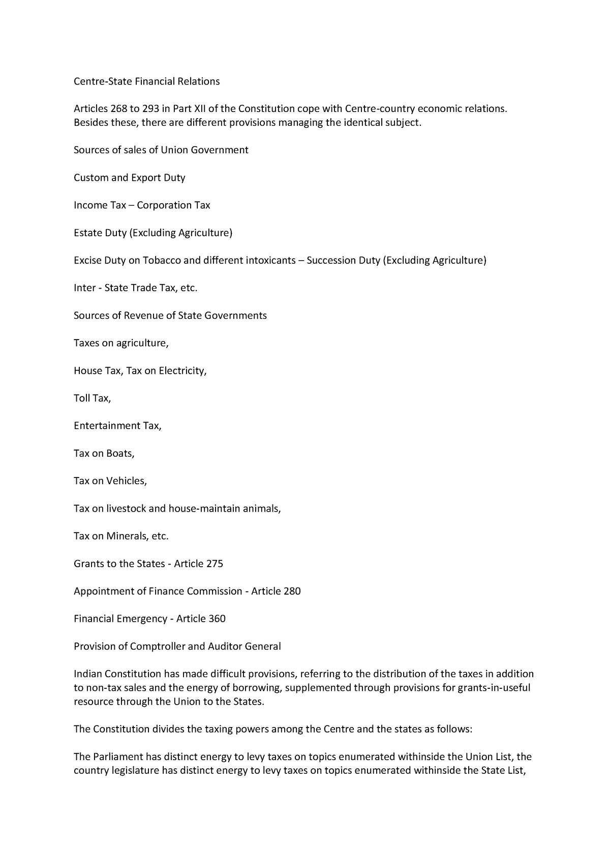 Centre-State Financial Relations - Financial Relations Articles 268 to ...