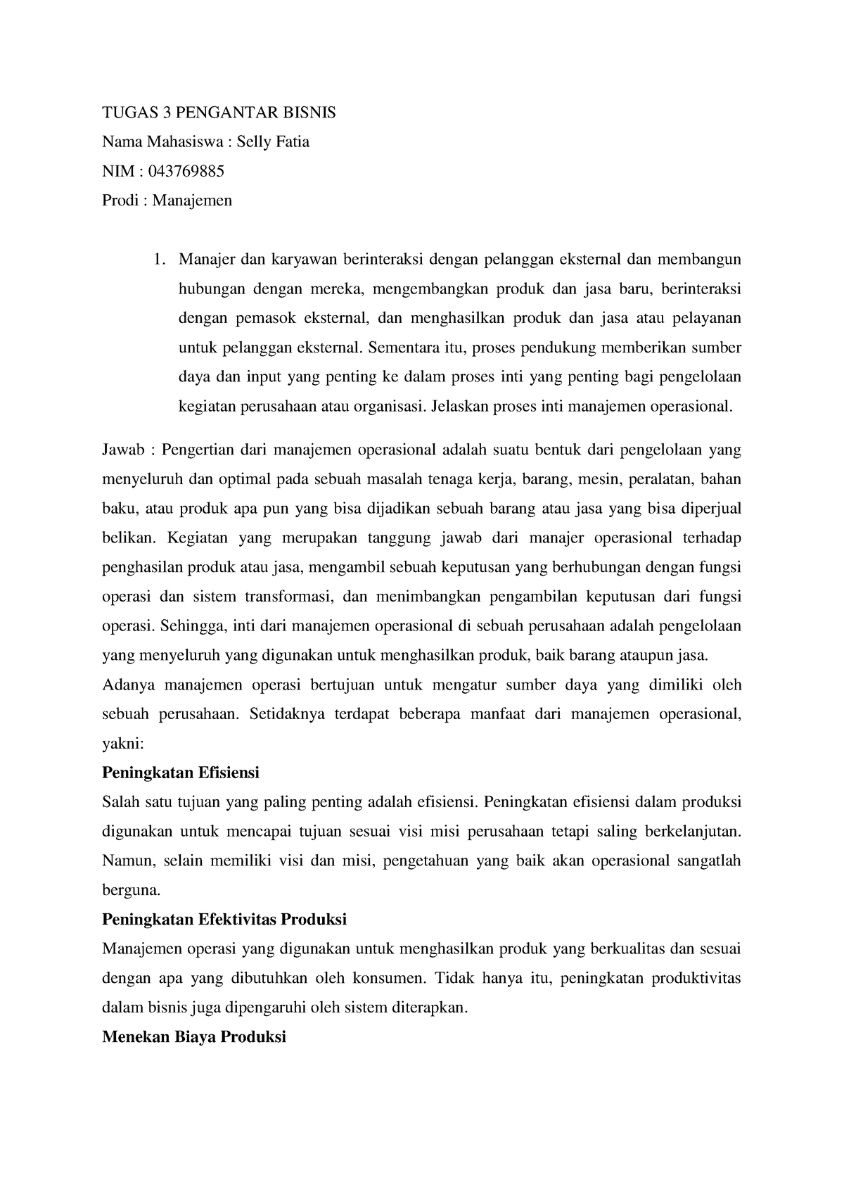 Tugas 3 Pengantar Bisnis - TUGAS 3 PENGANTAR BISNIS Nama Mahasiswa ...