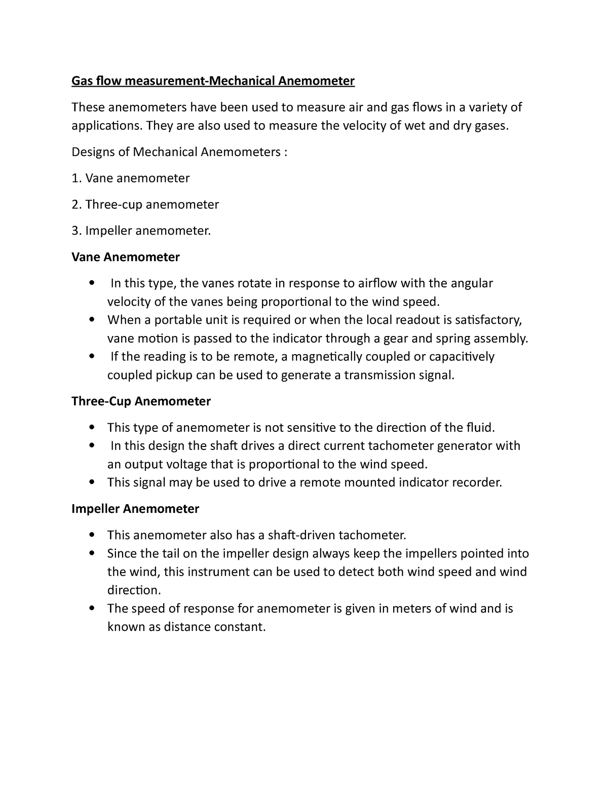Mechanical anemometers Gas flow measurementMechanical Anemometer
