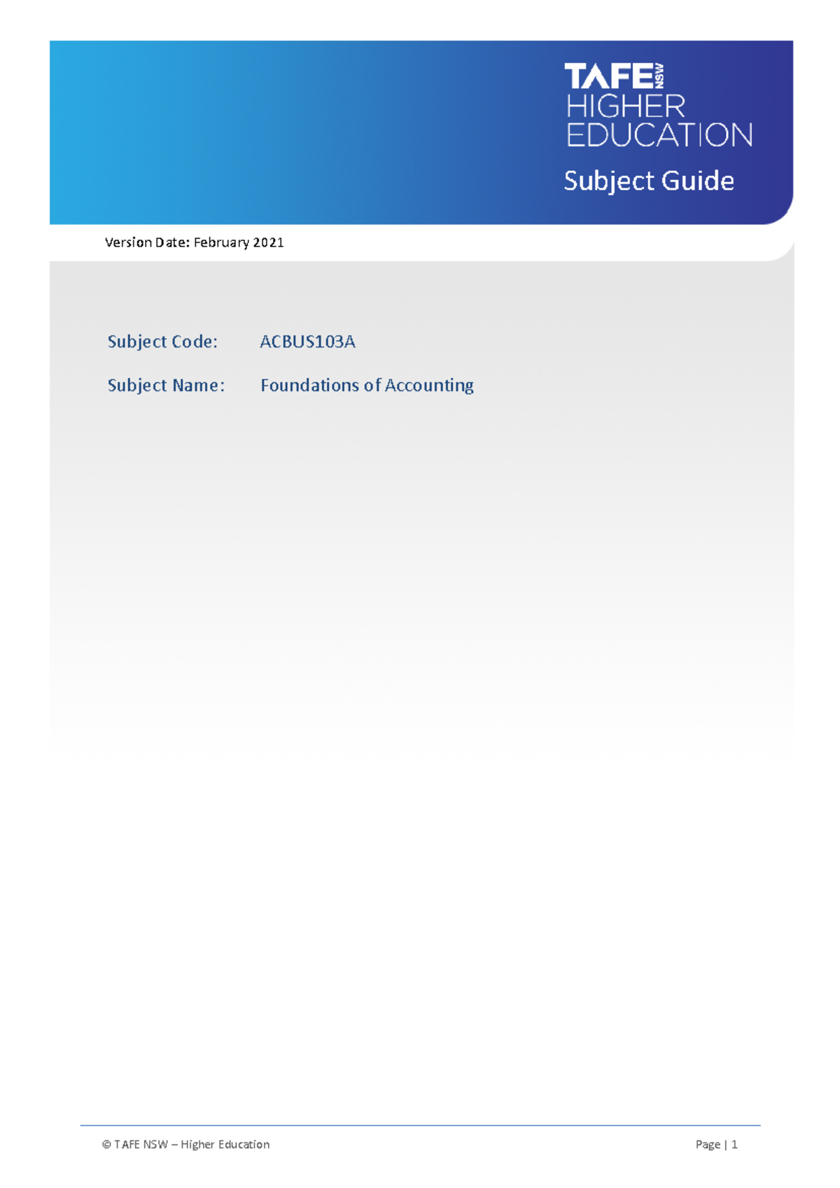 Acbus 103A subjectguide - Subject Guide Subject Code: ACBUS103A Subject ...