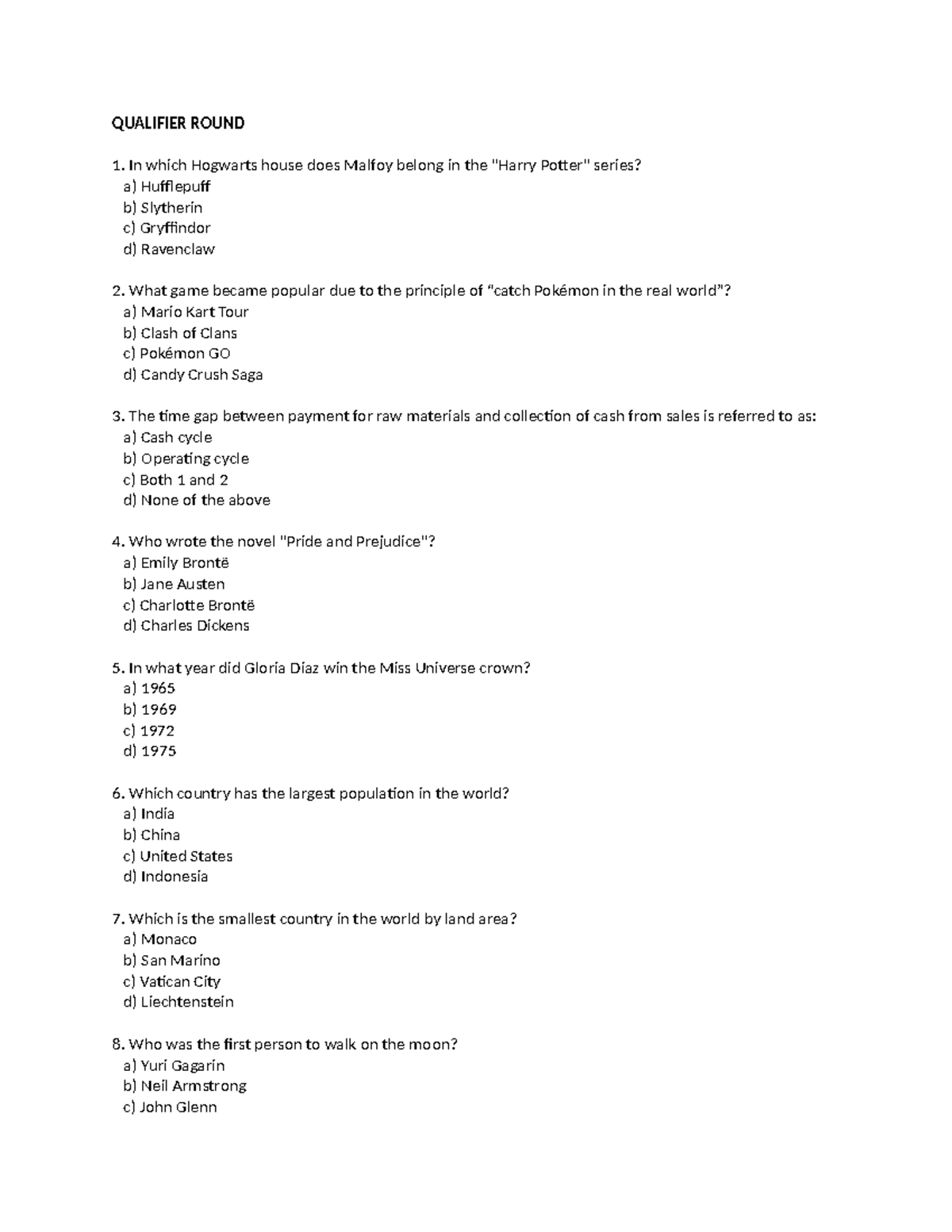 Knowledge Knockout Questionnaire - QUALIFIER ROUND 1. In which Hogwarts ...