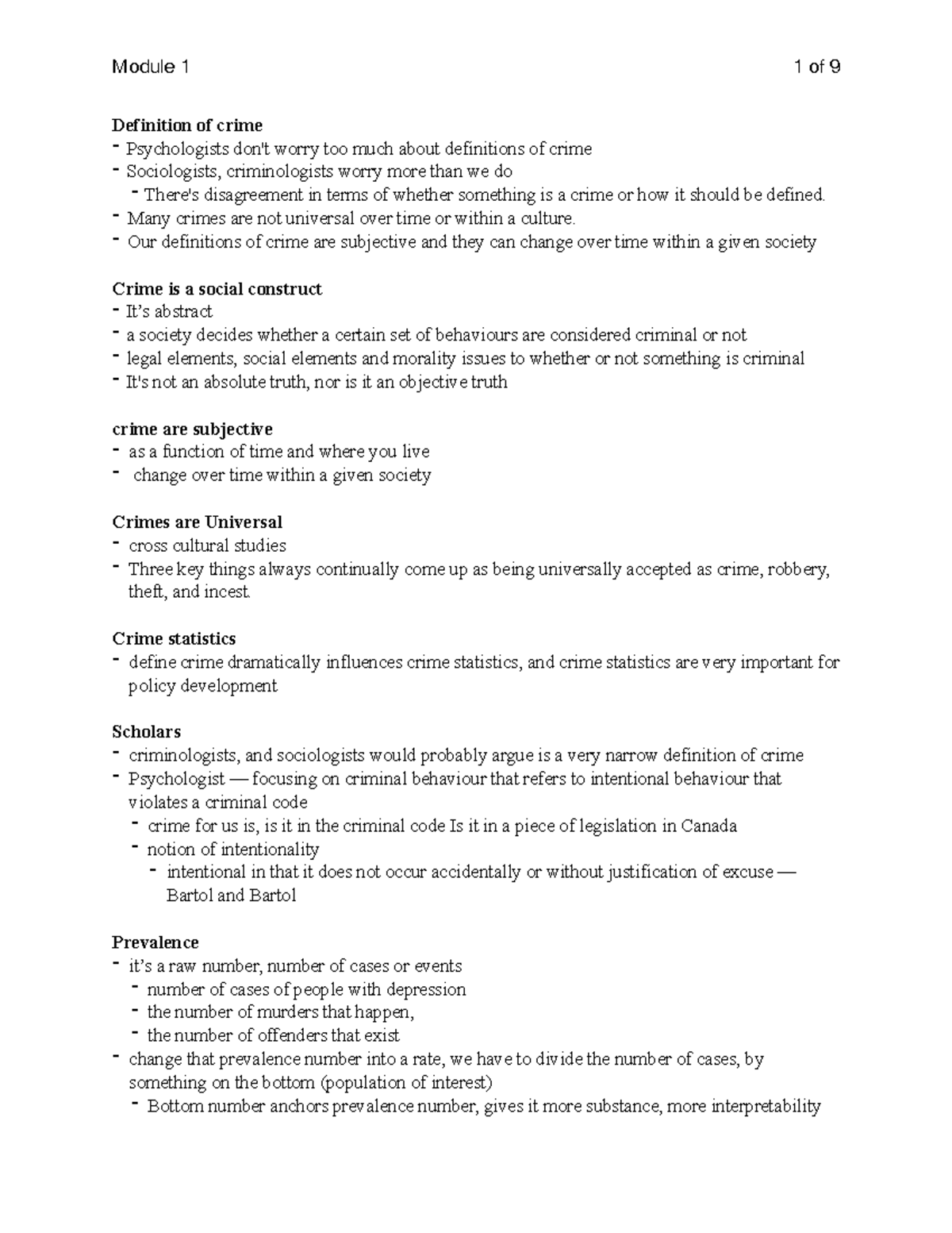 Module 1 - Lecture notes 1 - Module 1 1 of 9 Definition of crime ...