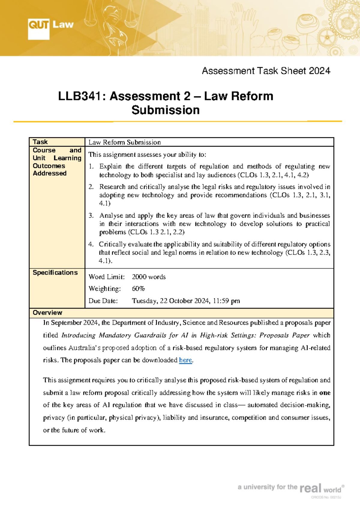 Assessment 2 Task Sheet 2024 - Assessment Task Sheet 2024 LLB341 ...