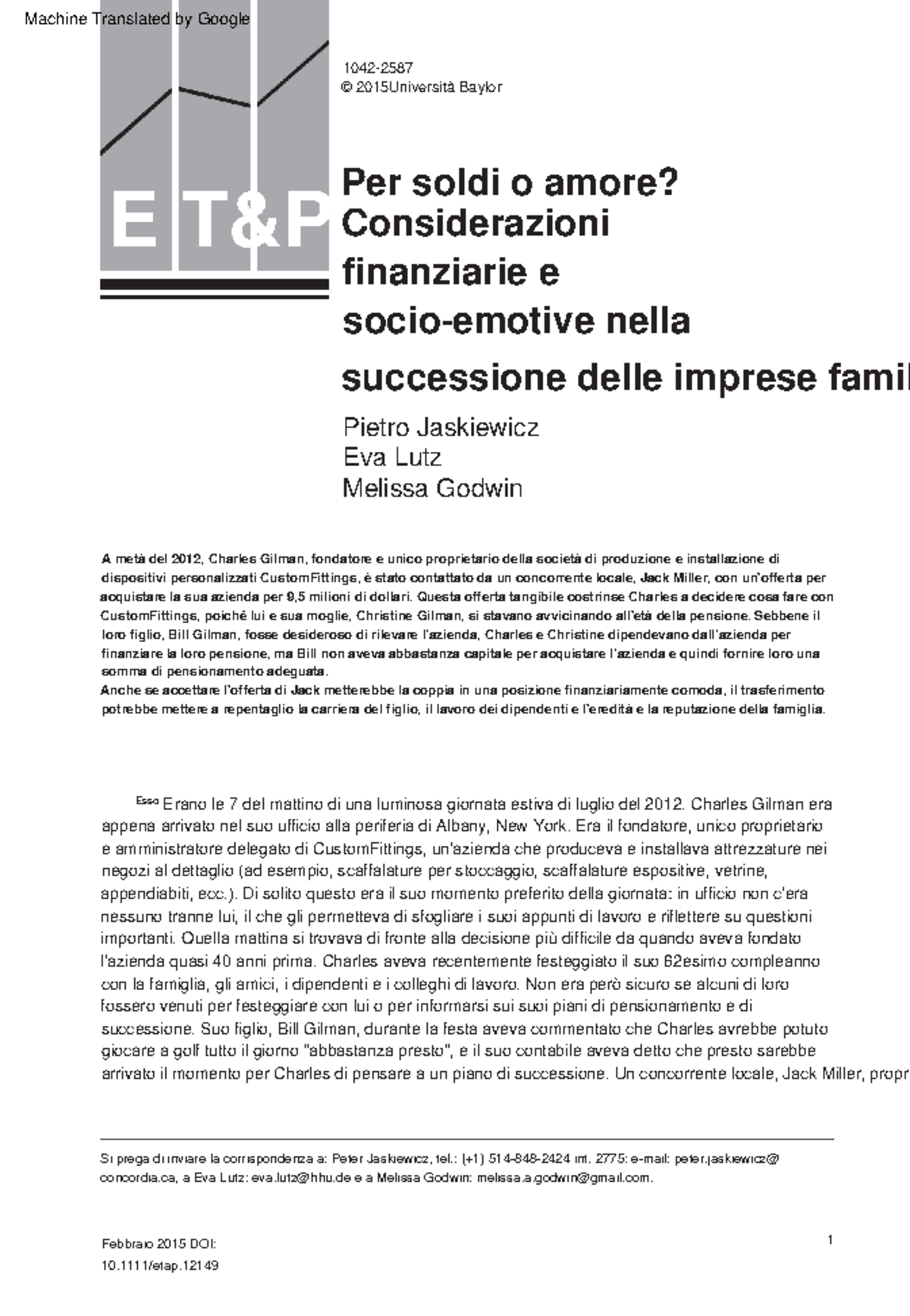 Custom Fittings Per soldi o amore? Considerazioni finanziarie e socio