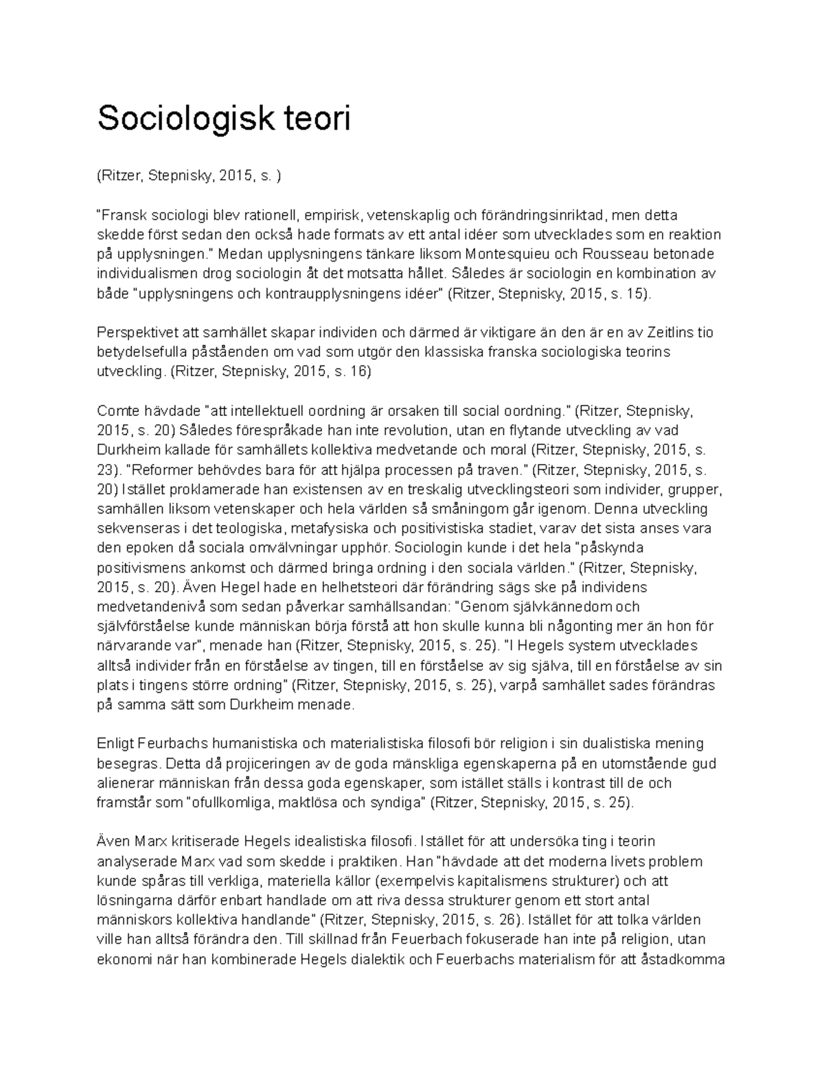 Sociologisk Teori - Sociologisk Teori (Ritzer, Stepnisky, 2015, S ...