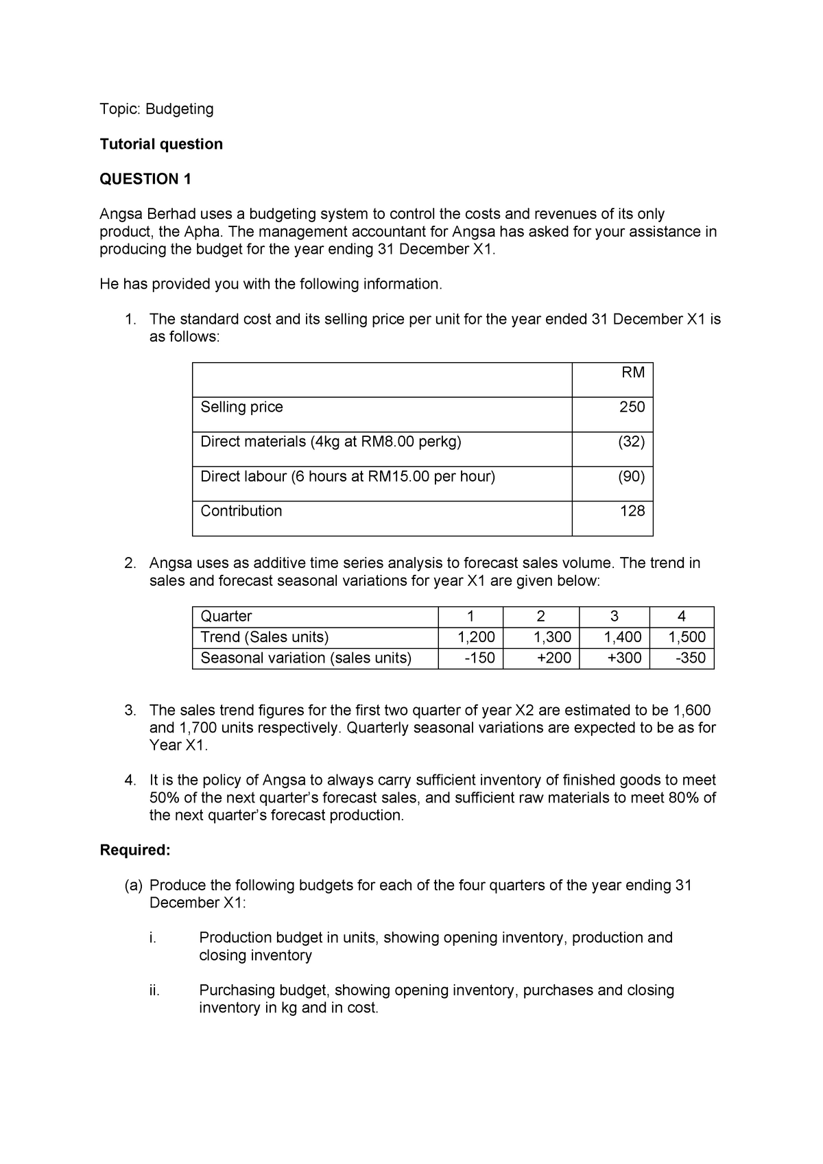 UITM MAF551 TUTORIAL WEEK 3 - Topic: Budgeting Tutorial question ...