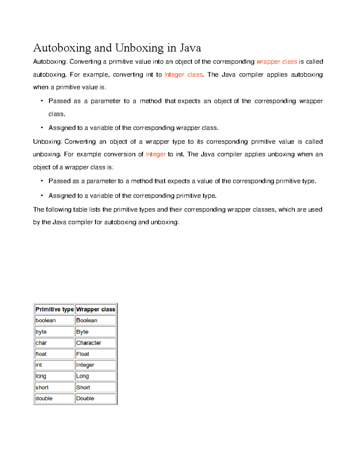 Javaautoboxing Lecture notes 3 Autoboxing and Unboxing in Java