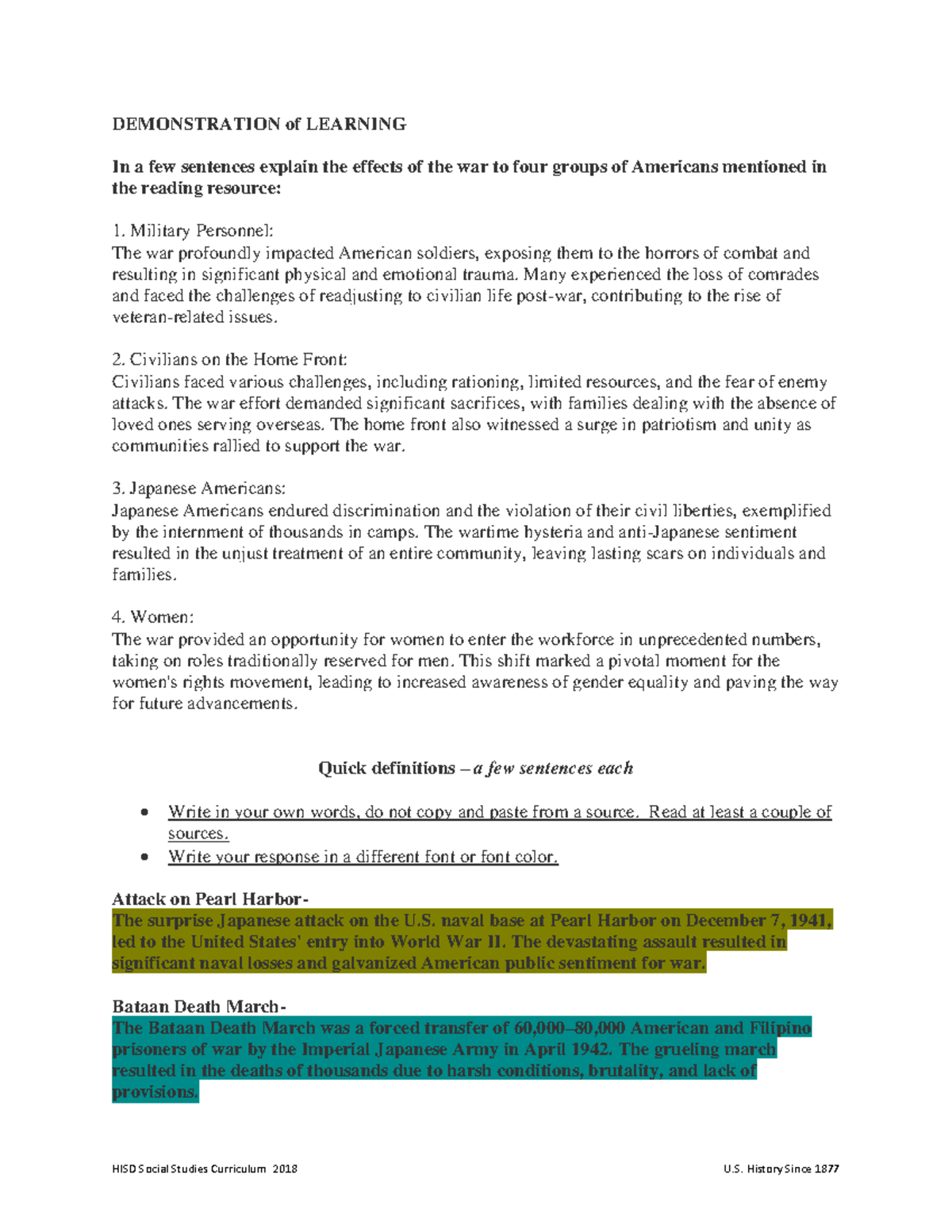 7.3 Research and writing assignment, Pacific Theatre HISD Social