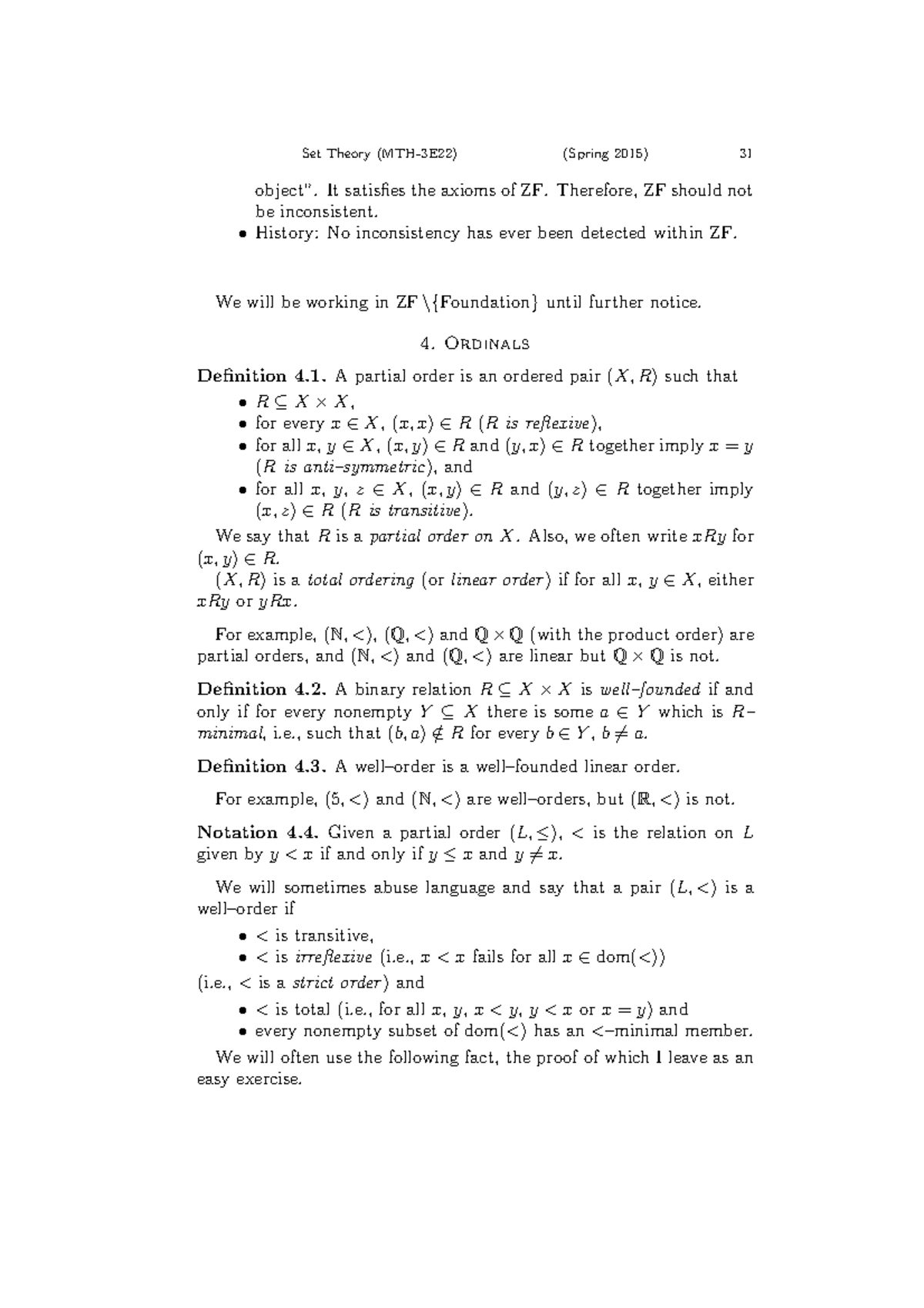 Chapter 04 Ordinals Set Theory (MTH3E22) (Spring 2015) 31 object