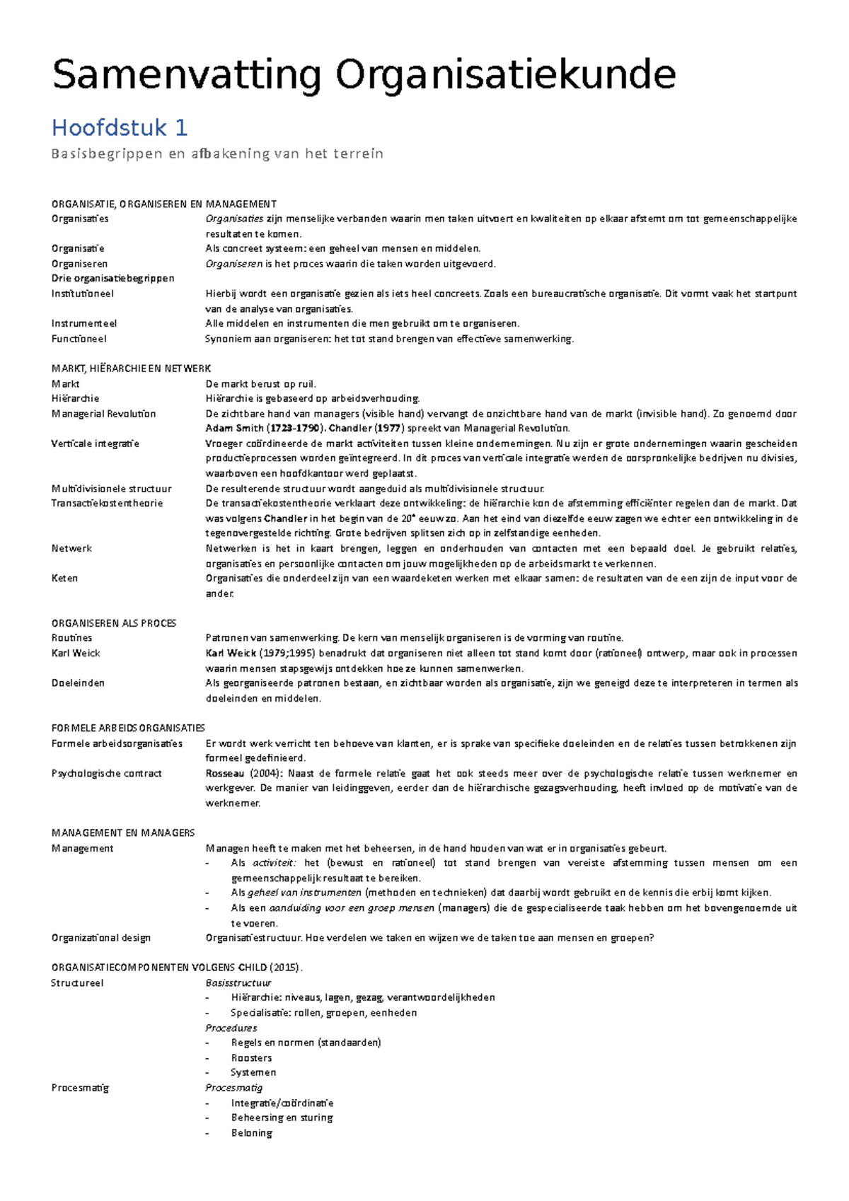 Samenvatting Organisatiekunde - Samenvatting Organisatiekunde Hoofdstuk ...